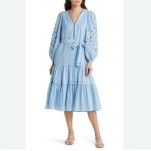 Kobi Halperin Blue Tiered Long Sleeve Sundress